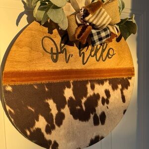 Round Cow Print door hanger